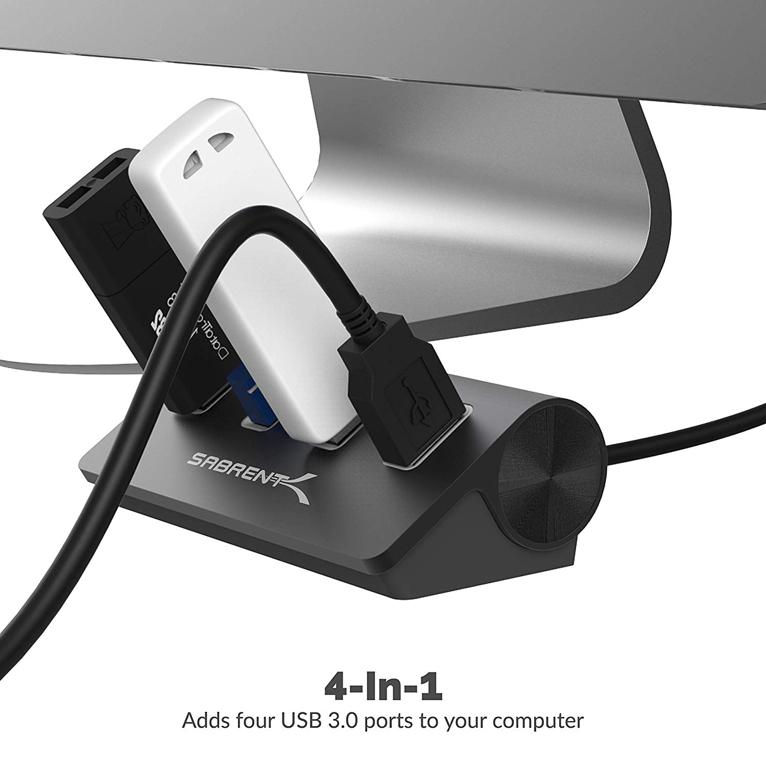 Premium 4 Port Aluminum USB 3.0 Hub (30" Cable) for iMac, MacBook, MacBook Pro, MacBook Air, Mac Mini, or Any PC [Black] 5V/4A Power Adapter Included