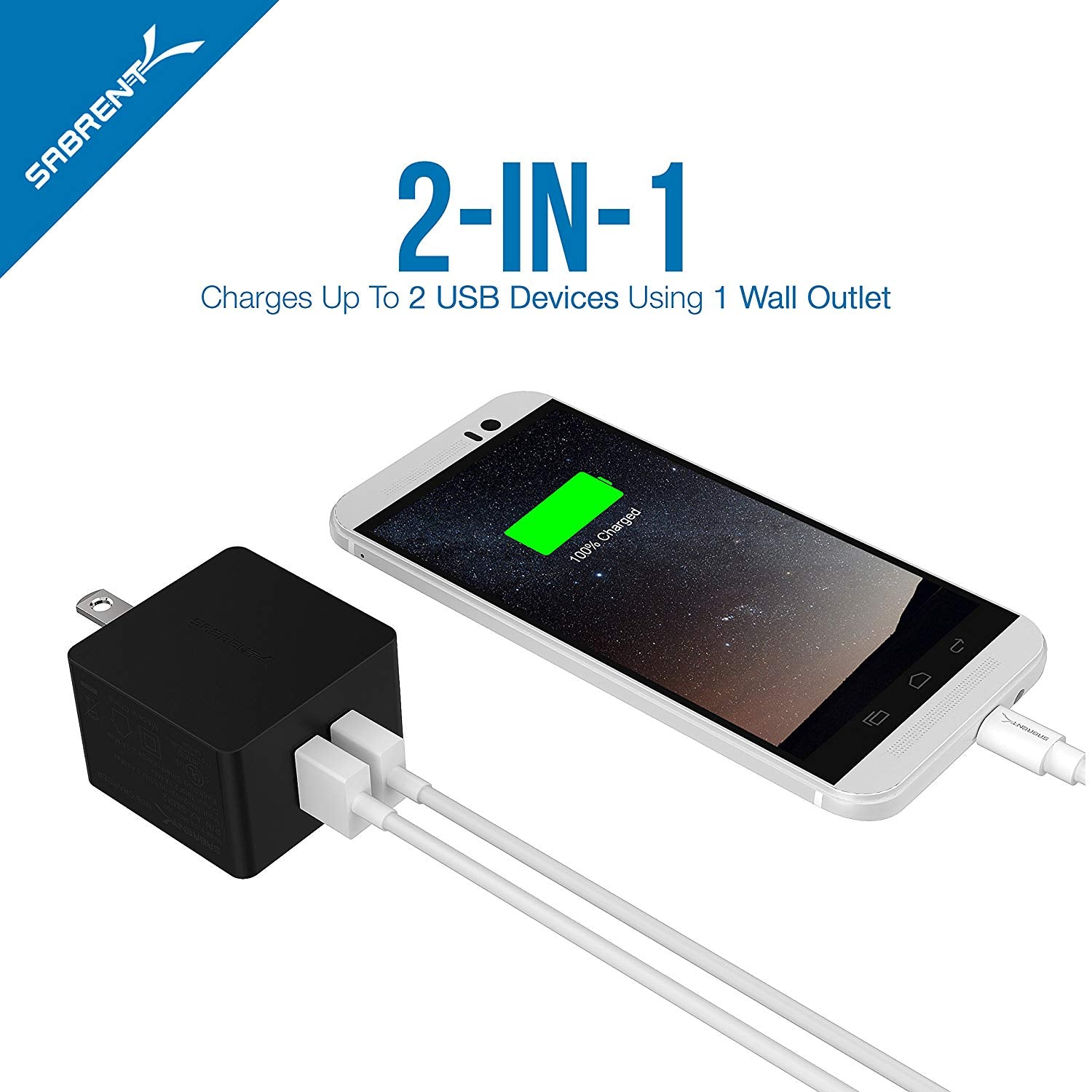 [UL Certified] Dual USB Wall Charger with Foldable Plug (10.5W 2.1 Amp) Smart USB Charger with Auto Detect Technology [Black]