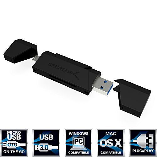 2-Slot Micro USB OTG and USB 3.0 Flash Memory Card Reader - Supports SD , SDHC , SDXC , MMC / MicroSD , T-Flash [Black]