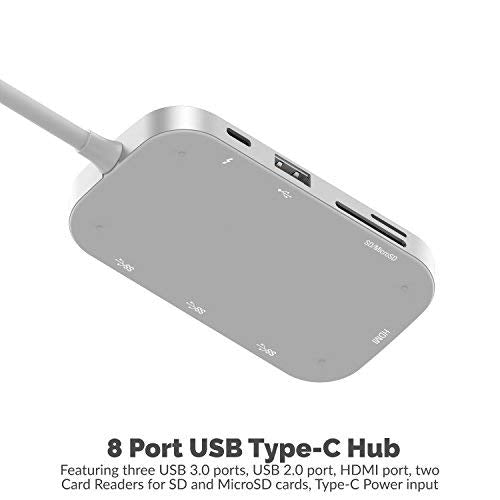 8-in-1 USB Type-C Hub with HDMI(4K) Output, 3 USB 3.0 Ports, 1 USB 2.0 Port, SD/MicroSD Multi-Card Reader