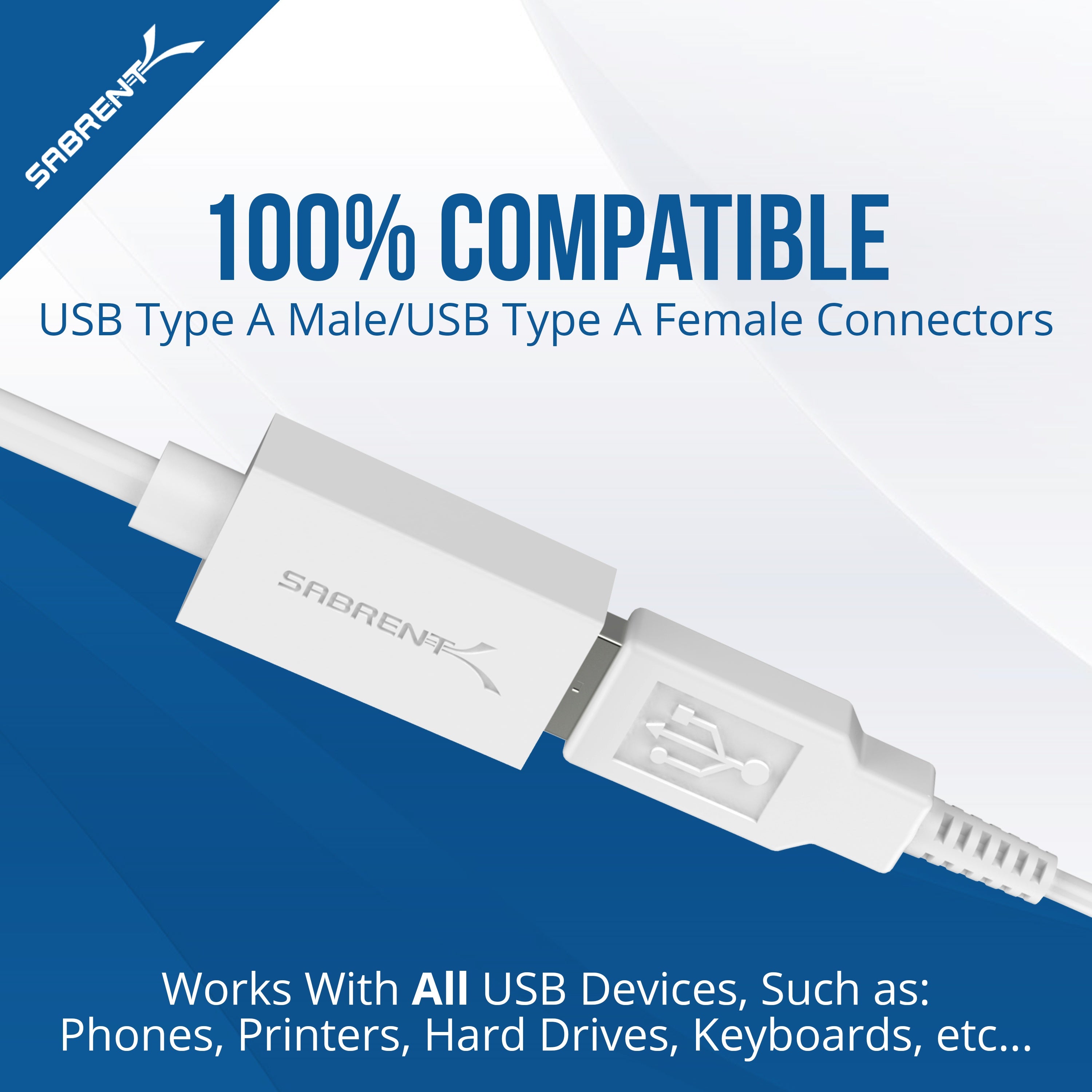 22AWG USB 3.0 Extension Cable - A-Male to A-Female [White] 3 Feet