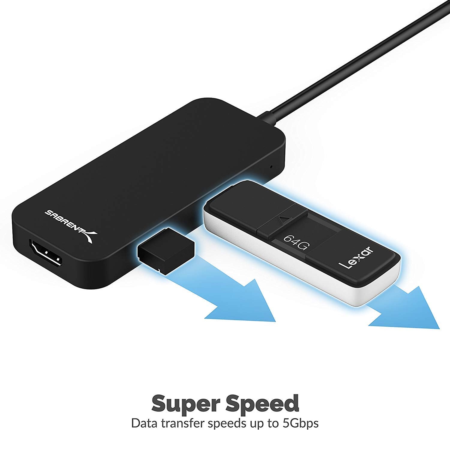 Black Aluminum Type-C to 2-Port USB 3.0 and HDMI Adapter