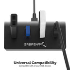 Premium 4 Port Aluminum USB 3.0 Hub (30" Cable) for iMac, MacBook, MacBook Pro, MacBook Air, Mac Mini, or Any PC [Black] 5V/4A Power Adapter Included
