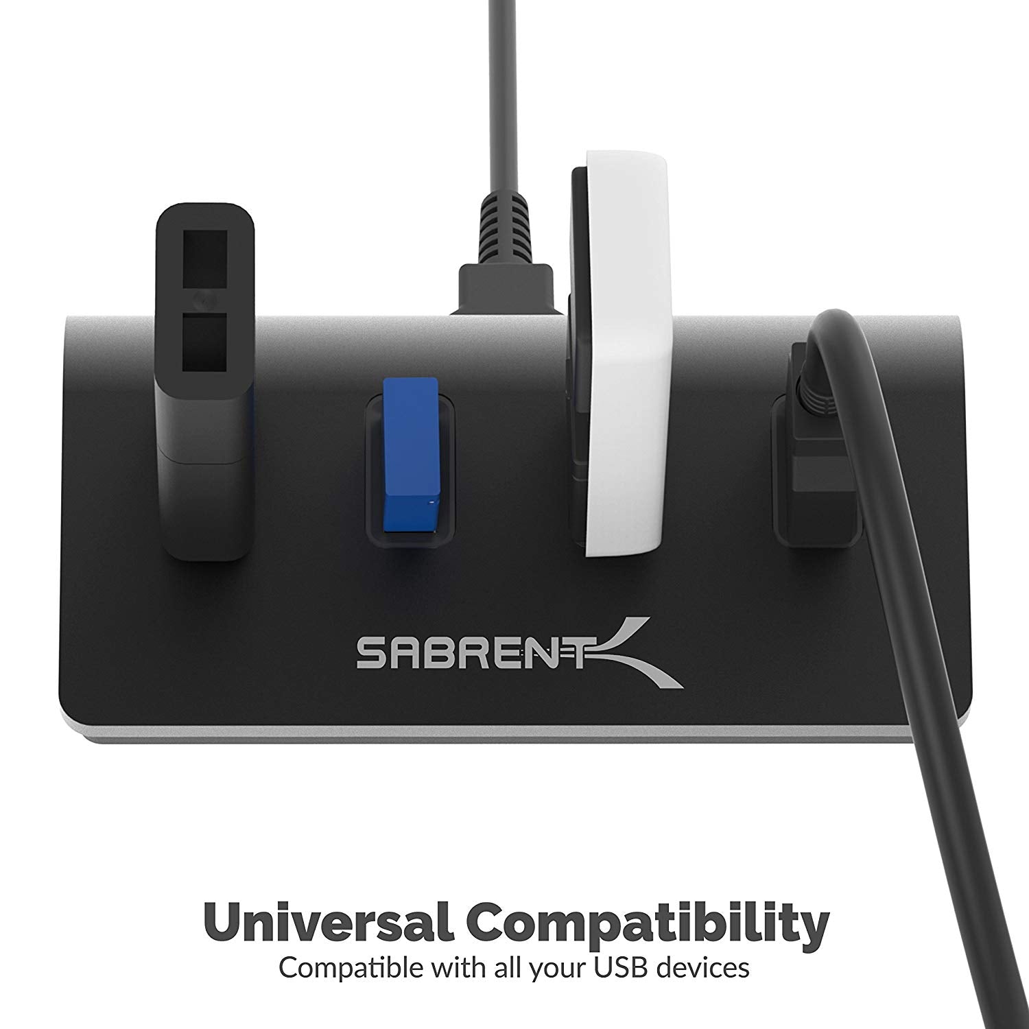 Premium 4 Port Aluminum USB 3.0 Hub (30" Cable) for iMac, MacBook, MacBook Pro, MacBook Air, Mac Mini, or Any PC [Black] 5V/4A Power Adapter Included