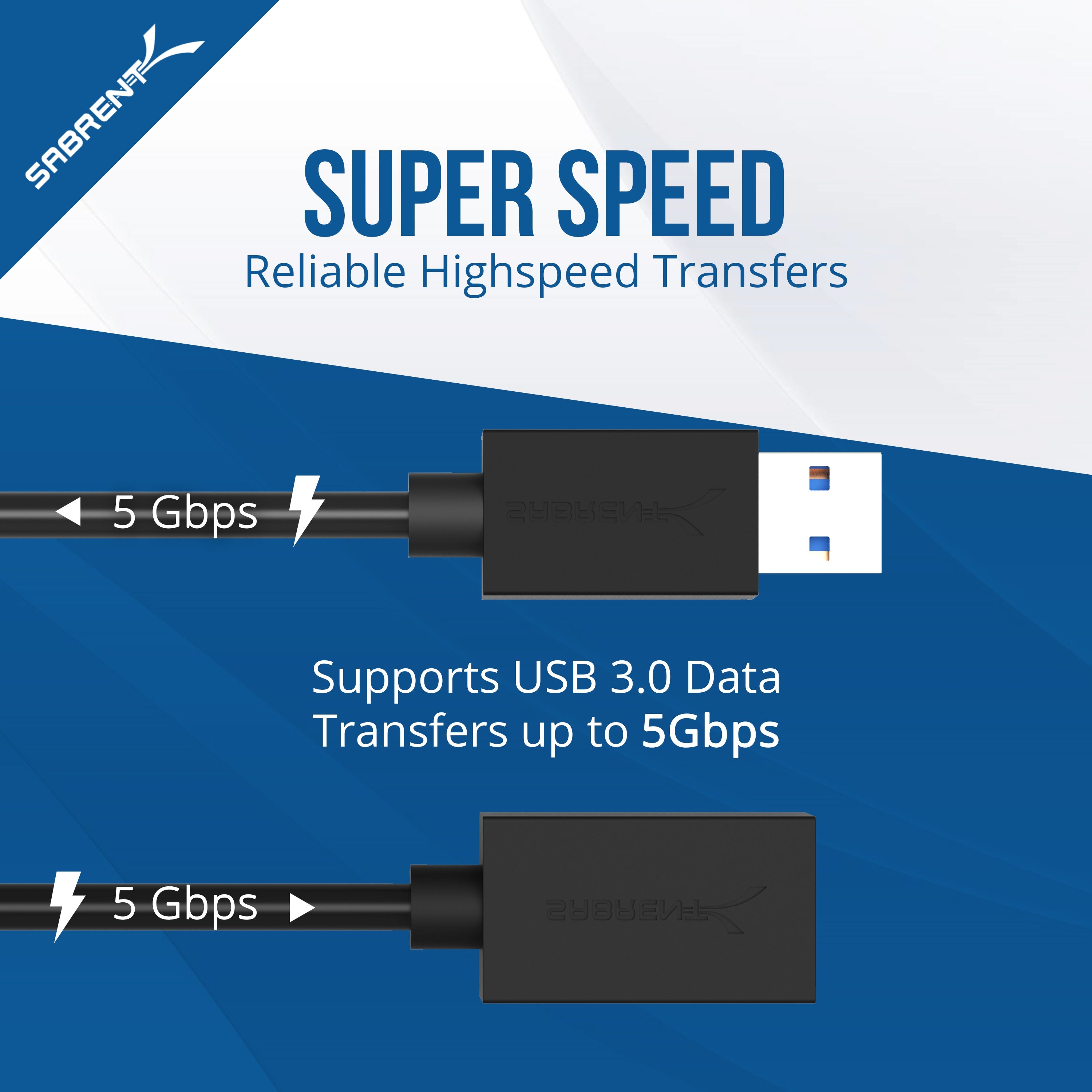 22AWG USB 3.0 Extension Cable - A-Male to A-Female [Black] 10 Feet