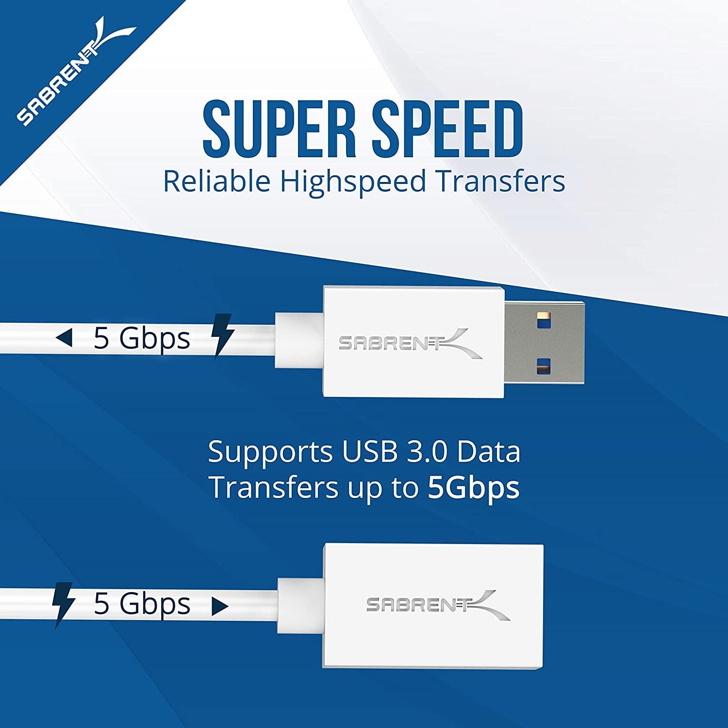 22AWG USB 3.0 Extension Cable - A-Male to A-Female [White] 6 Feet