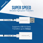 22AWG USB 3.0 Extension Cable - A-Male to A-Female [White] 3 Feet