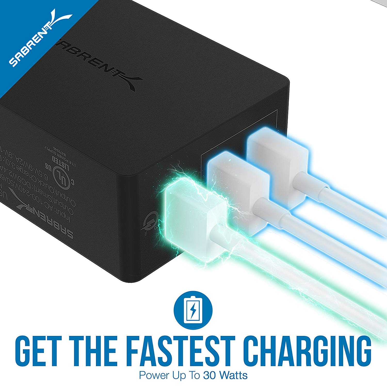 Quick Charge 3.0 [UL Certified] 30W 3-Port Wall USB Rapid Charger