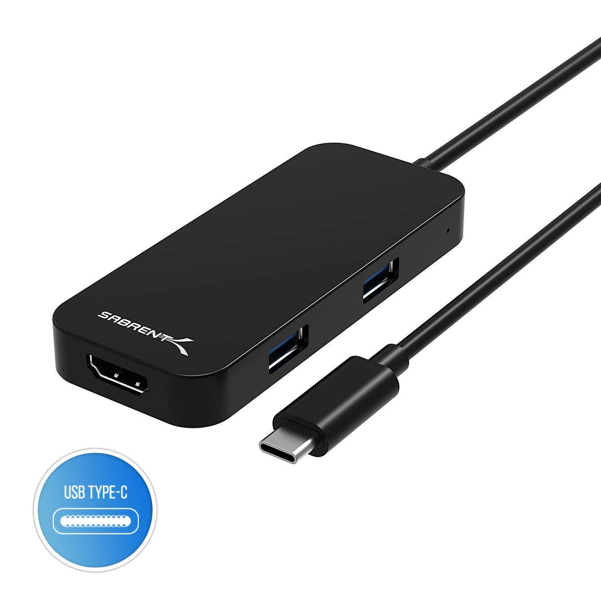 Black Aluminum Type-C to 2-Port USB 3.0 and HDMI Adapter