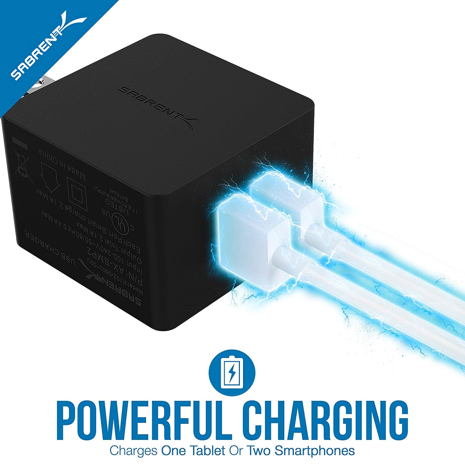 [UL Certified] Dual USB Wall Charger with Foldable Plug (10.5W 2.1 Amp) Smart USB Charger with Auto Detect Technology [Black]