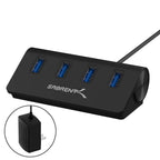 Premium 4 Port Aluminum USB 3.0 Hub (30" Cable) for iMac, MacBook, MacBook Pro, MacBook Air, Mac Mini, or Any PC [Black] 5V/4A Power Adapter Included