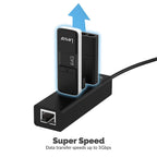 3-Port USB-C to USB 3.0 Aluminum Hub with 1 Gigabit Ethernet Port, Compatible with MacBook Pro, ChromeBook, XPS and More [Built-in 1ft Cable]