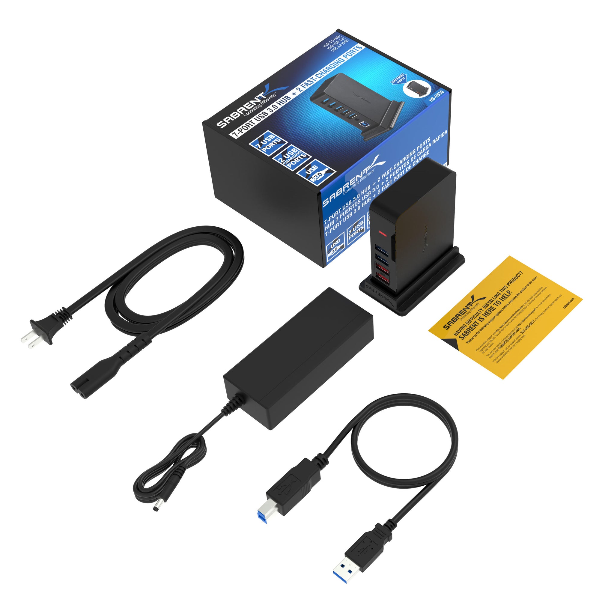  SABRENT Hub USB 2.0 de 4 puertos + cable de extensión