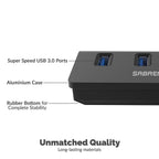 Premium 4 Port Aluminum USB 3.0 Hub (30" Cable) for iMac, MacBook, MacBook Pro, MacBook Air, Mac Mini, or Any PC [Black] 5V/4A Power Adapter Included