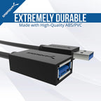 22AWG USB 3.0 Extension Cable - A-Male to A-Female [Black] 3 Feet
