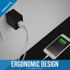 [UL Certified] Dual USB Wall Charger with Foldable Plug (10.5W 2.1 Amp) Smart USB Charger with Auto Detect Technology [Black]