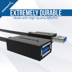 22AWG USB 3.0 Extension Cable - A-Male to A-Female [Black] 10 Feet