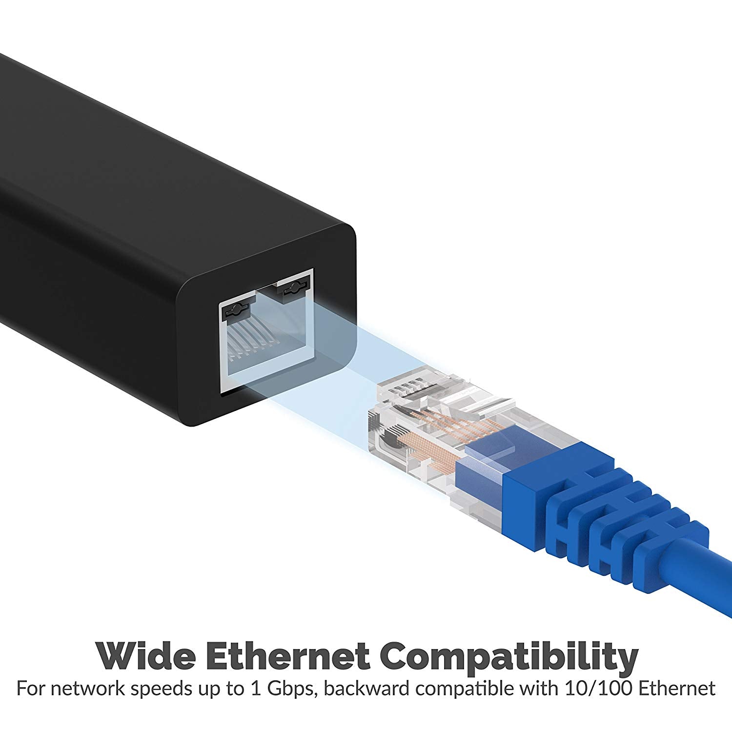 3-Port USB-C to USB 3.0 Aluminum Hub with 1 Gigabit Ethernet Port, Compatible with MacBook Pro, ChromeBook, XPS and More [Built-in 1ft Cable]