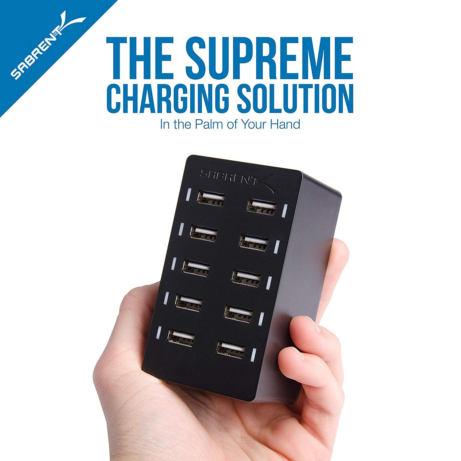60 Watt (12 Amp) 10-Port Family-Sized Desktop USB Rapid Charger. + 6 Micro USB Cables [X3-3ft and X3-1ft] Black
