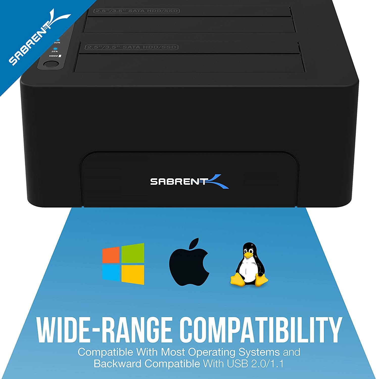 USB 3.0 to SATA Dual Bay Hard Drive Docking Station for 2.5" or 3.5" HDD, SSD