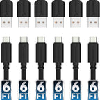 6-Pack 22AWG Premium 6ft USB-C to USB A 2.0 Cables