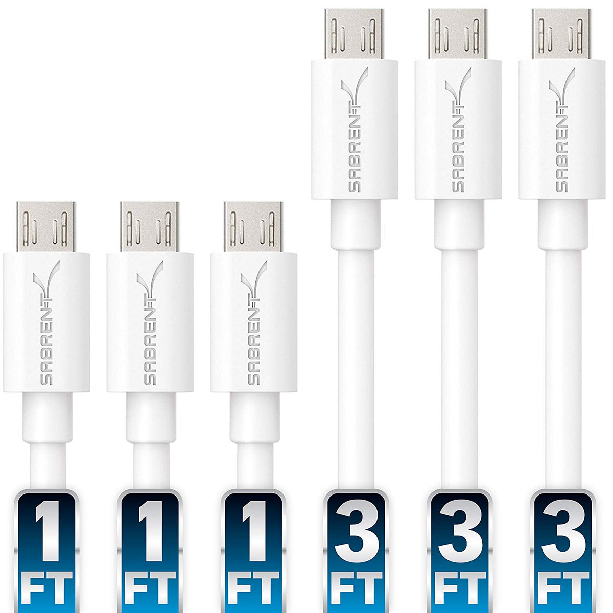 [6-Pack] 22AWG Premium Micro USB Cables  High Speed USB 2.0 A Male to Micro B Sync and Charge Cables [White]