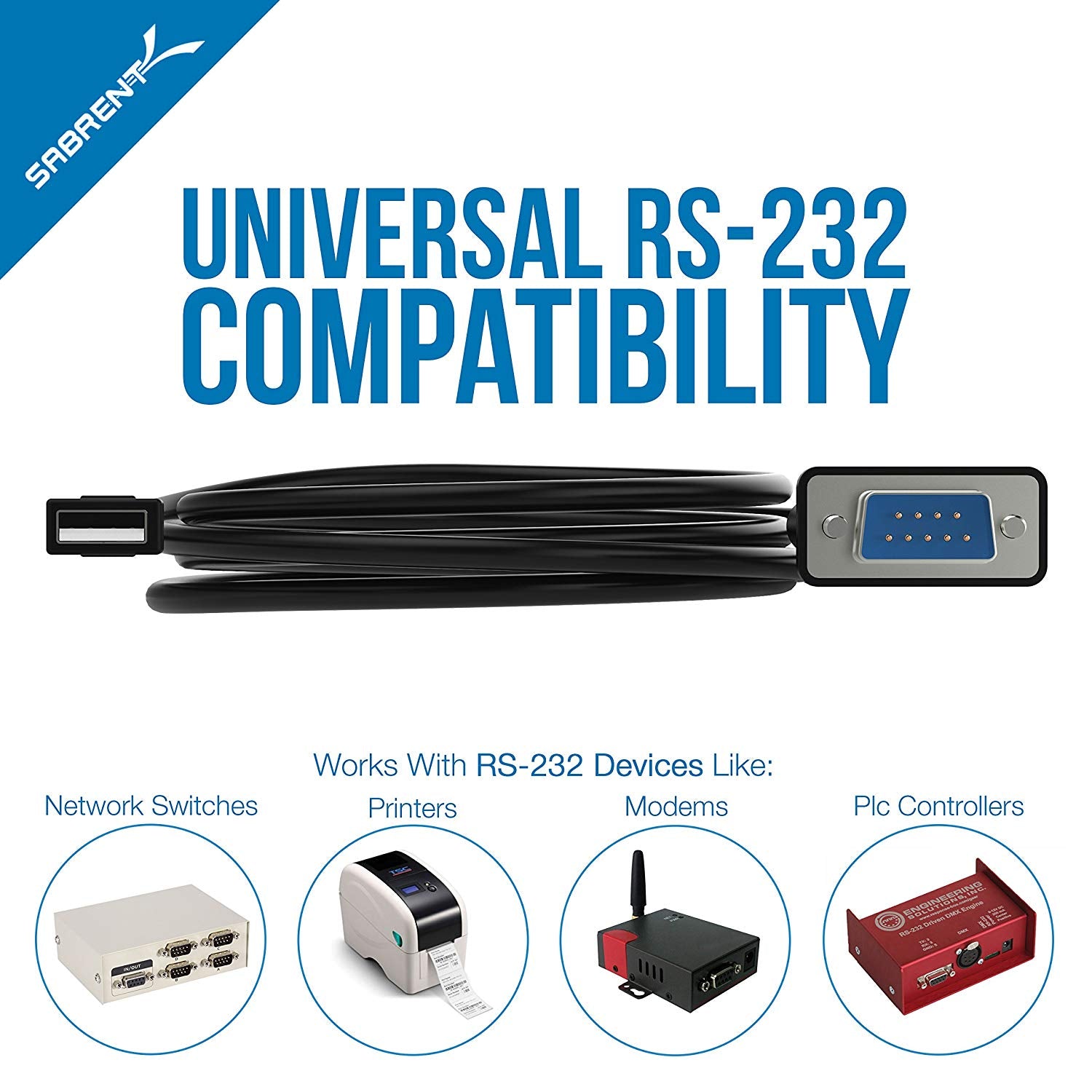 USB 2.0 to Serial (9-Pin) DB-9 RS-232 Adapter Cable 6ft Cable Sabrent