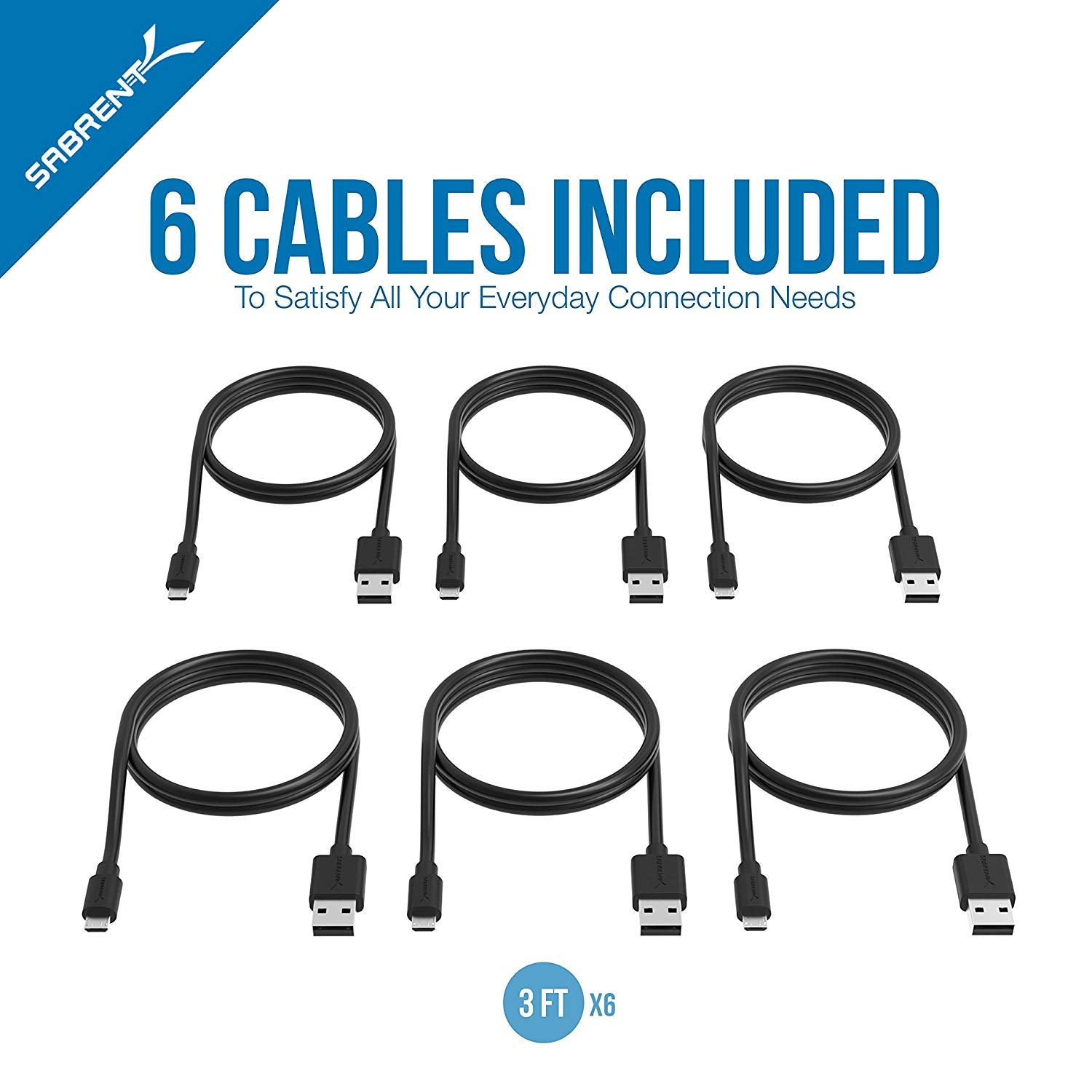 6-Pack 3ft Micro USB 2.0 A Male to Micro B Cables