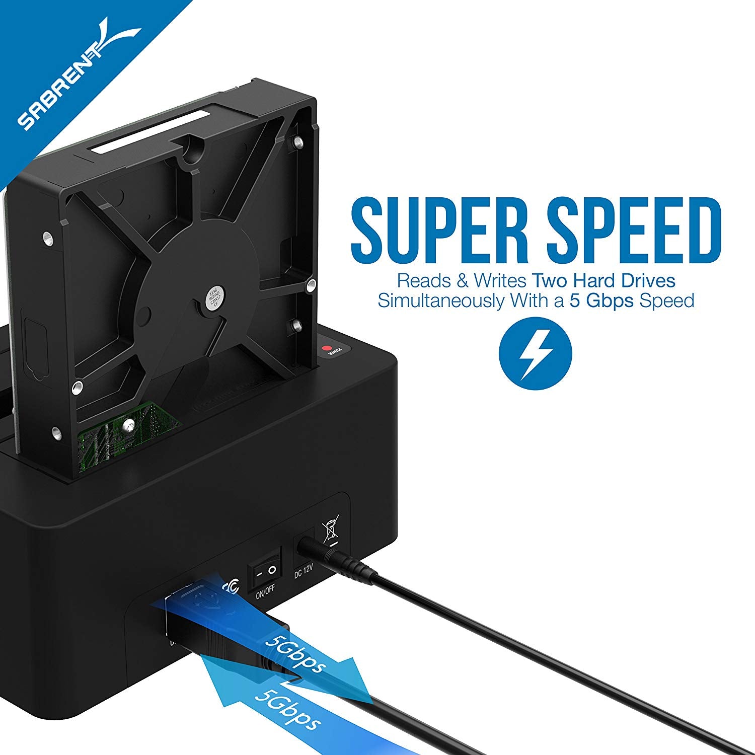 USB 3.0 to SATA Dual Bay Hard Drive Docking Station for 2.5" or 3.5" HDD, SSD