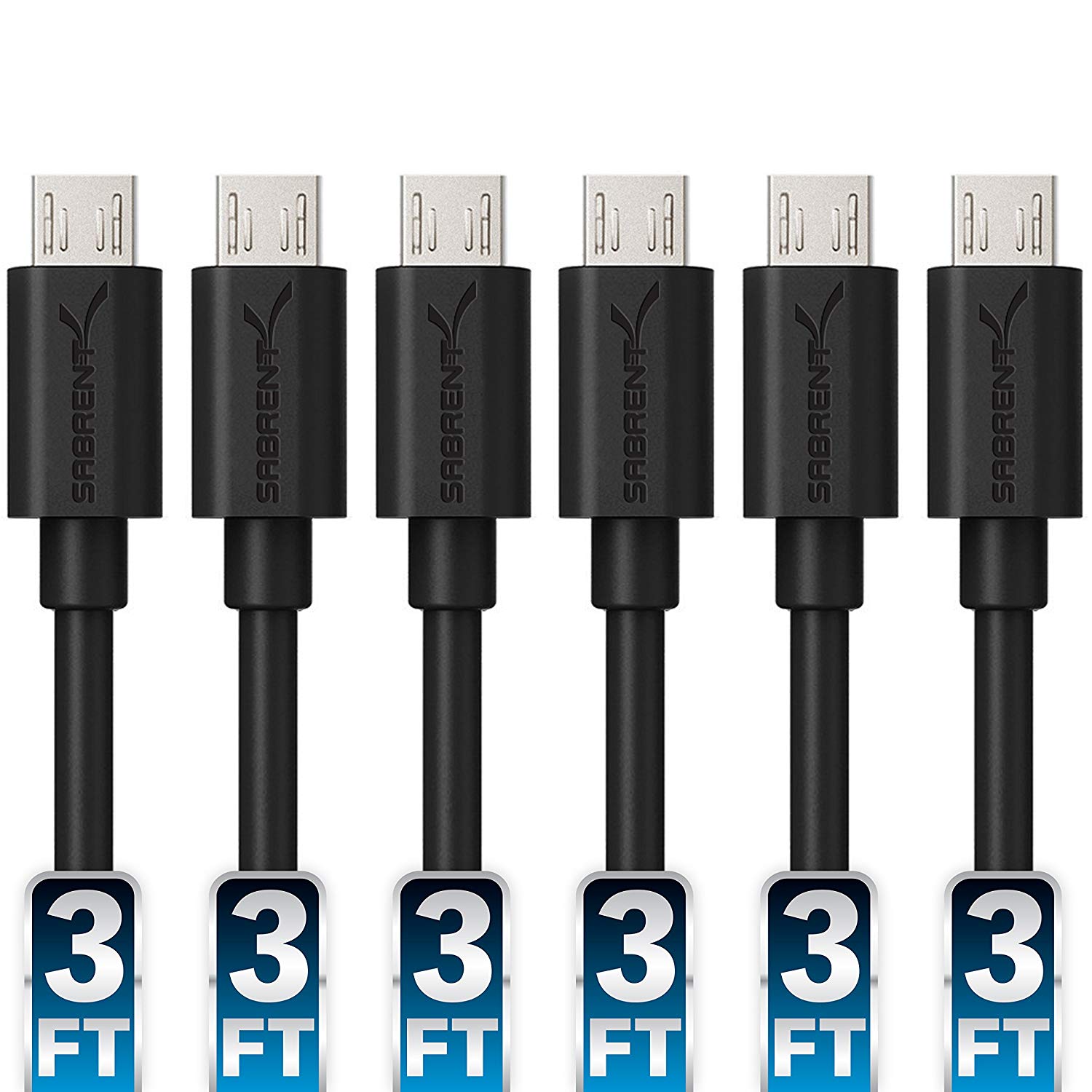 6-Pack 3ft Micro USB 2.0 A Male to Micro B Cables