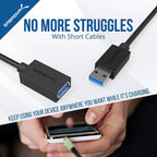 22AWG USB 3.0 Extension Cable - A-Male to A-Female [Black] 10 Feet