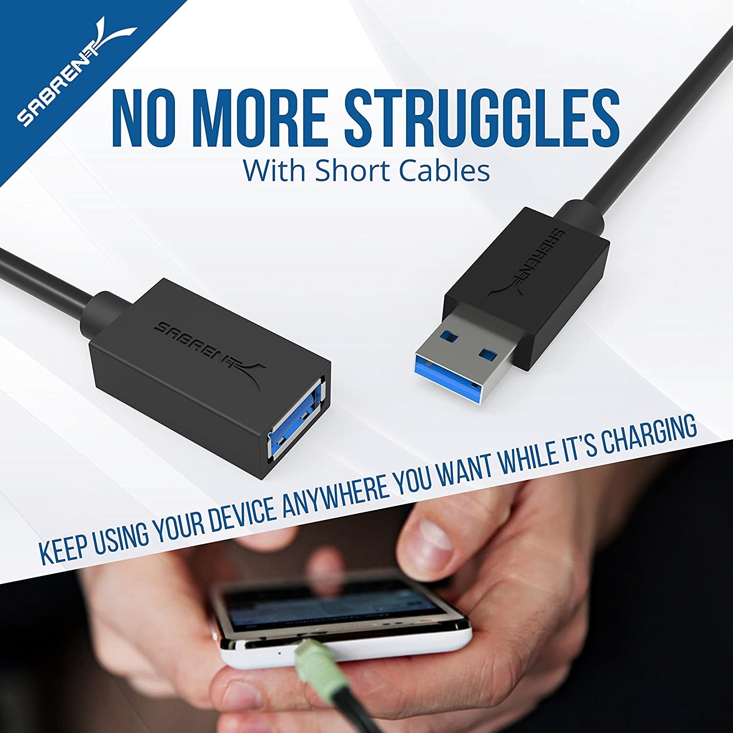22AWG USB 3.0 Extension Cable - A-Male to A-Female [Black] 10 Feet