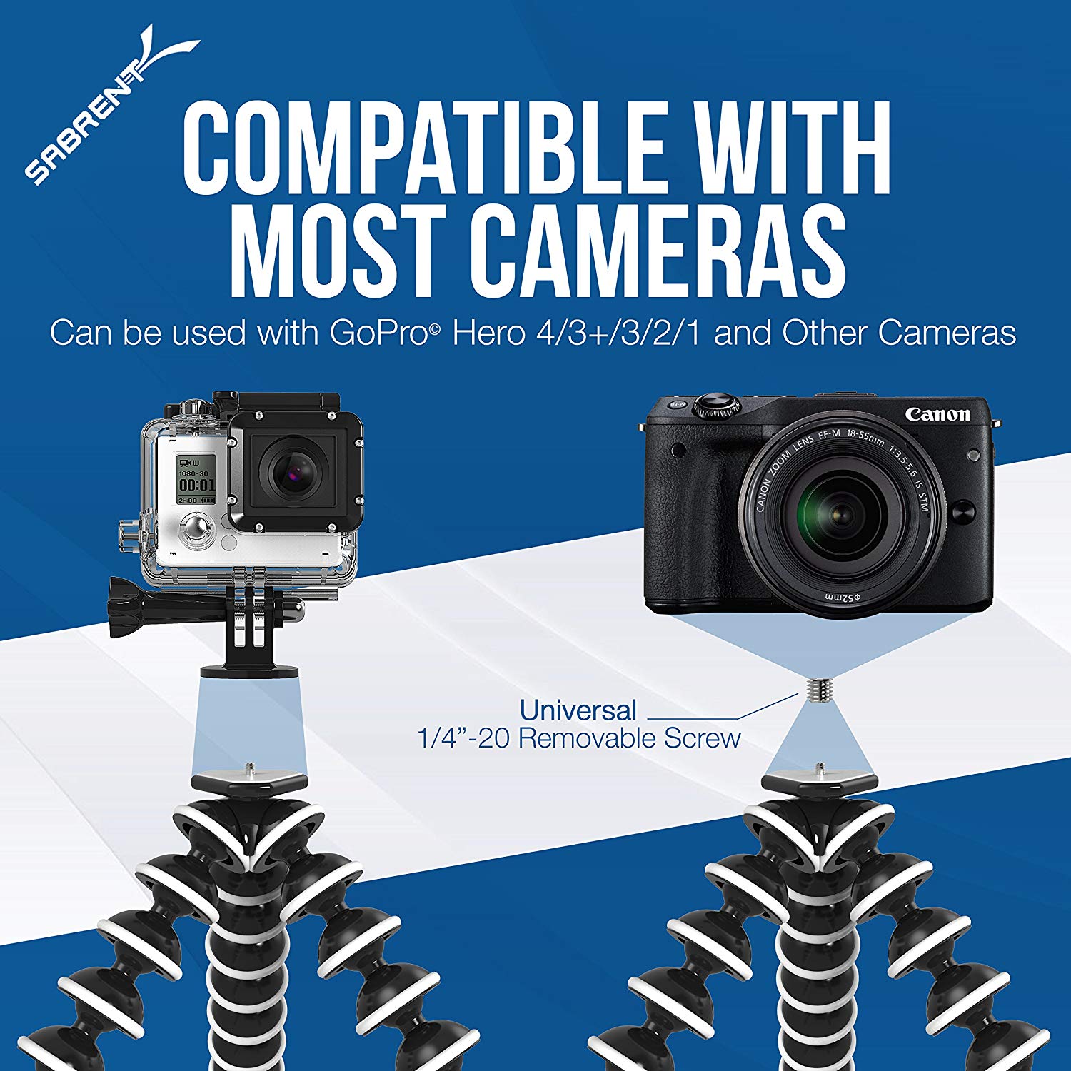 Flexible Tripod For Standard Tripod Mount (GoPro Mount Adapter Included)