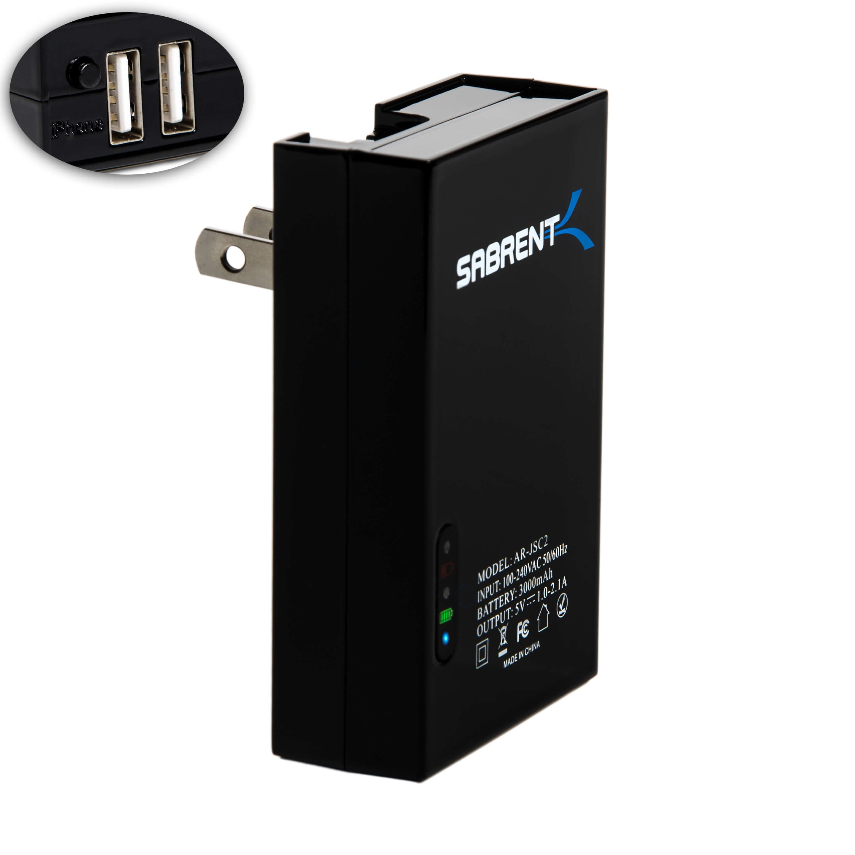 Dual USB Universal Phone Charger With Built-in Battery