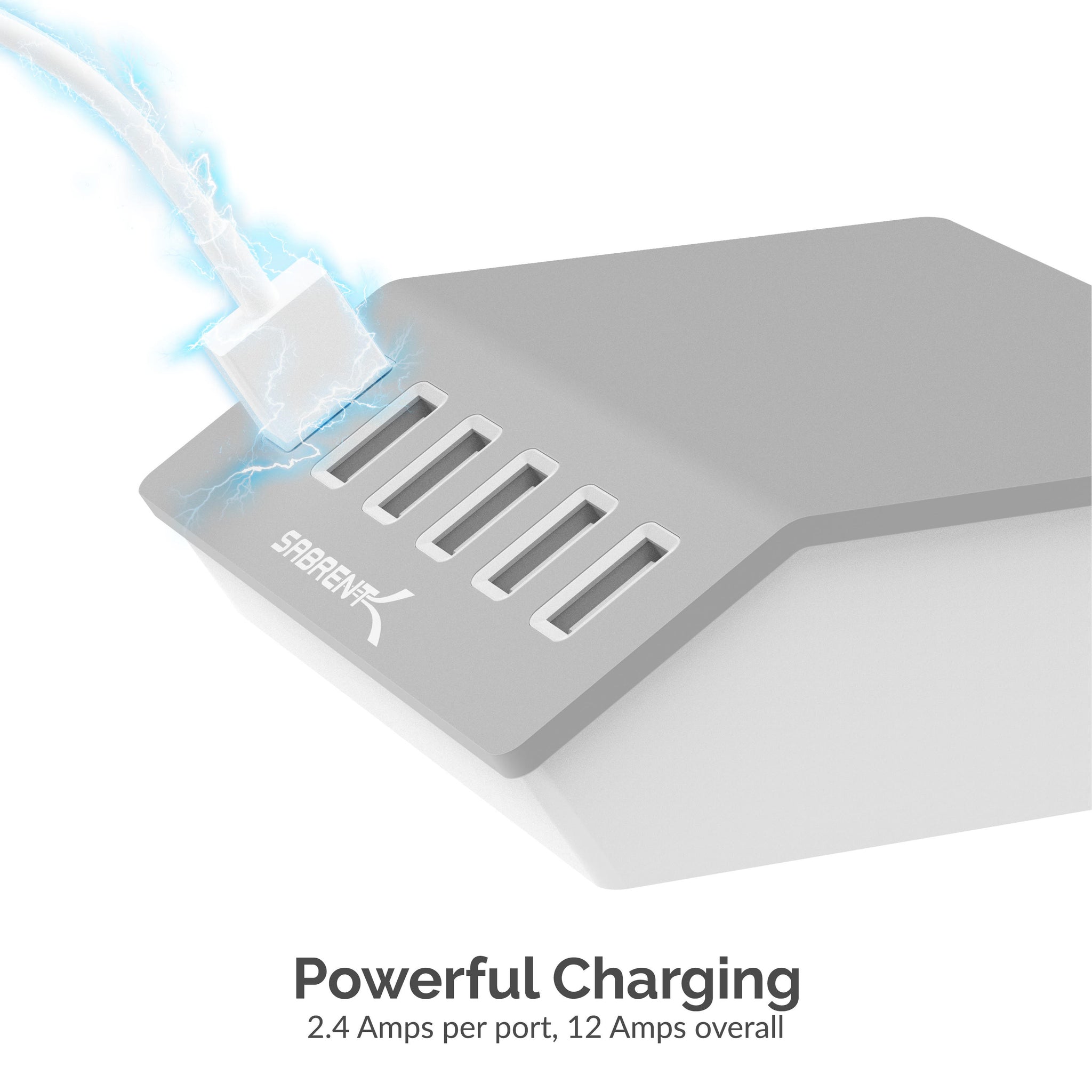 SABRENT 100 Watt 8-Port USB Rapid Charger [UL Certified ] - Includes 2 PD +  [6-Pack] Premium 6FT USB-C to USB A 2.0 Sync and Charge Cables
