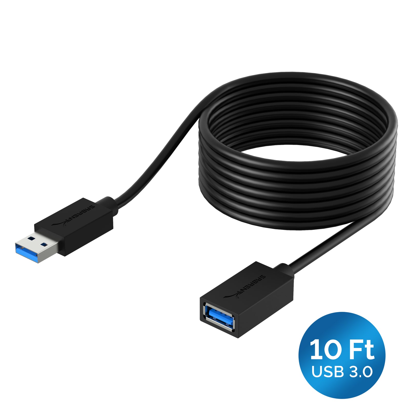 22AWG USB 3.0 Extension Cable - A-Male to A-Female [Black] 10 Feet