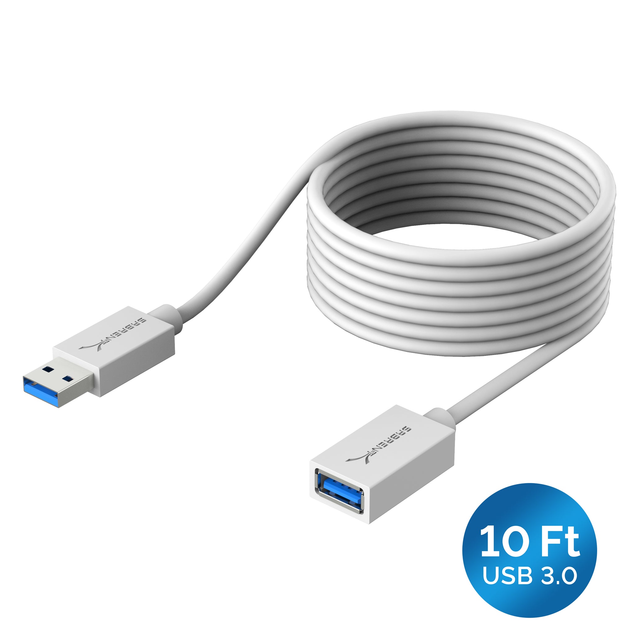 se salami Vedrørende 22AWG USB 3.0 Extension Cable - A-Male to A-Female [White] 10 Feet - Sabrent