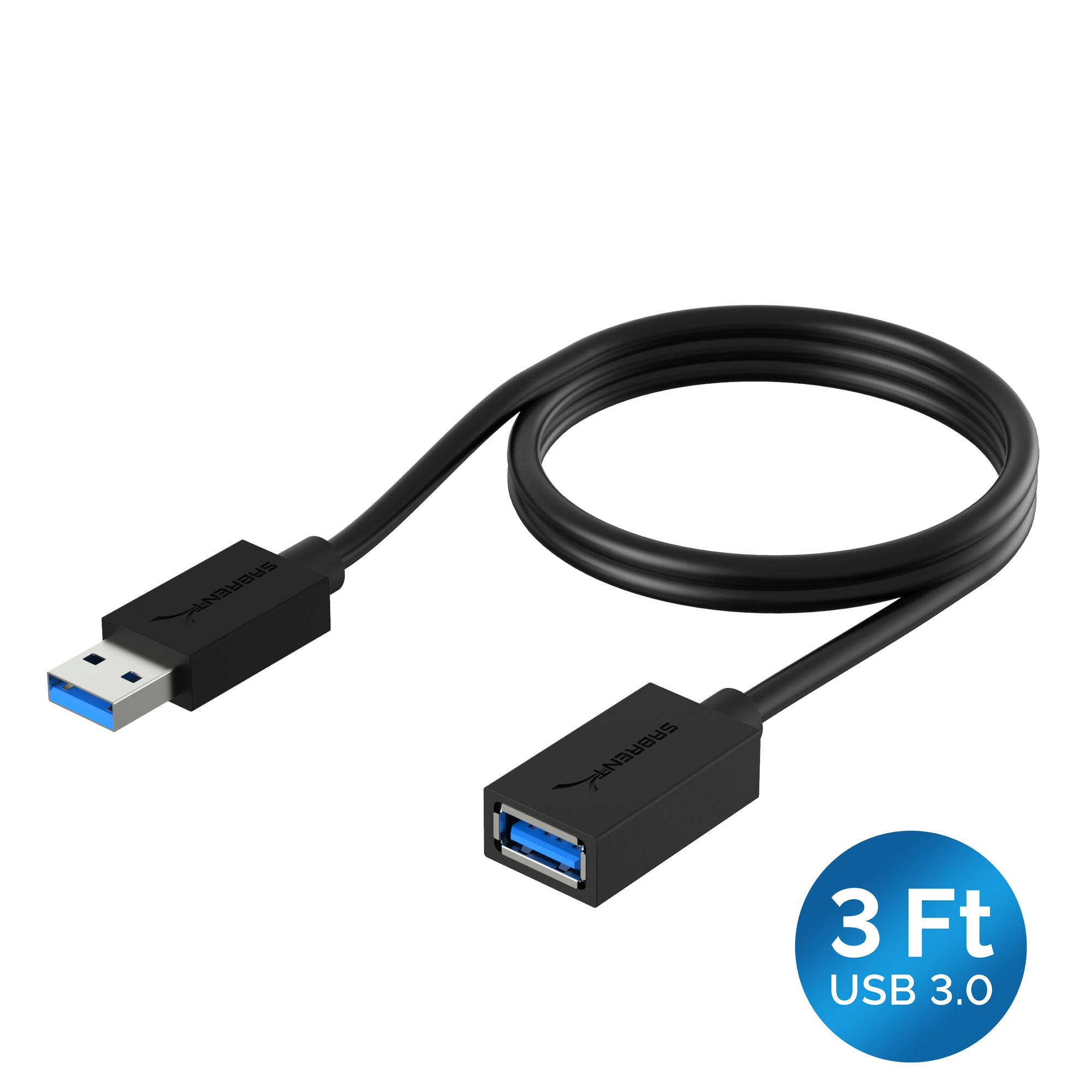 22AWG USB 3.0 Extension Cable - A-Male to A-Female [Black] 3 Feet
