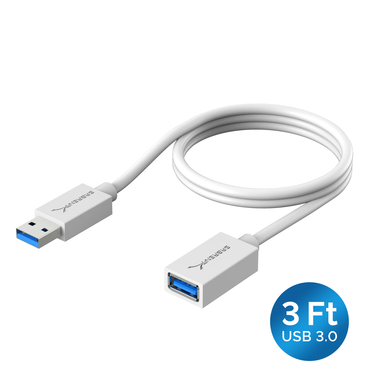22AWG USB 3.0 Extension Cable - A-Male to A-Female [White] 3 Feet