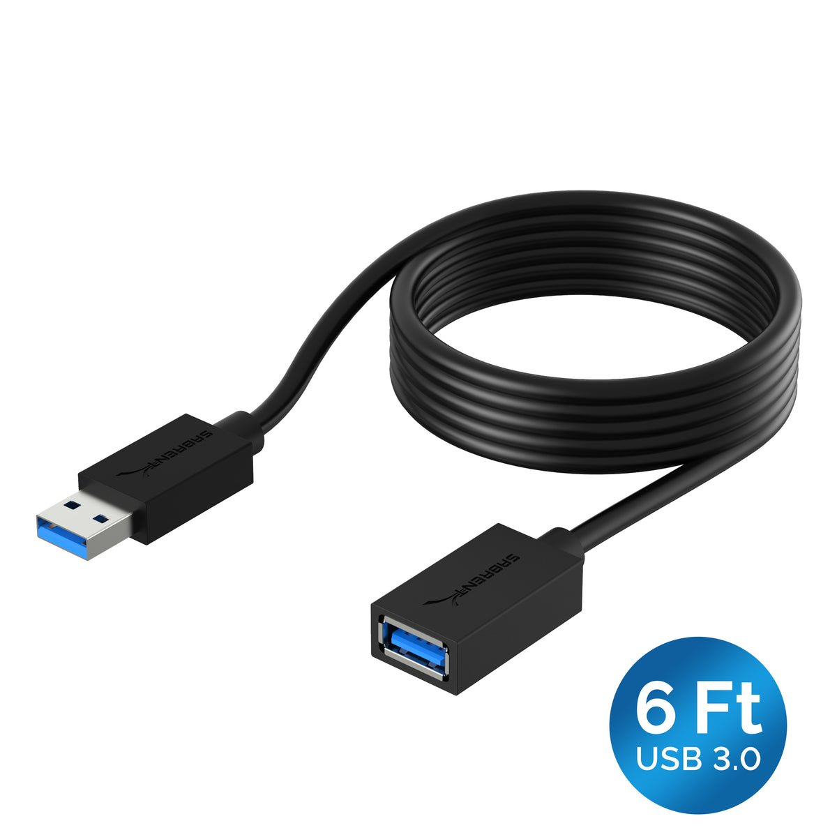 22AWG USB 3.0 Extension Cable - A-Male to A-Female [Black] 6 Feet