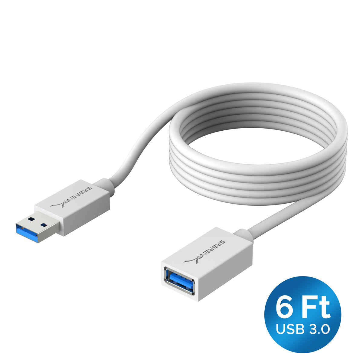 22AWG USB 3.0 Extension Cable - A-Male to A-Female [White] 6 Feet