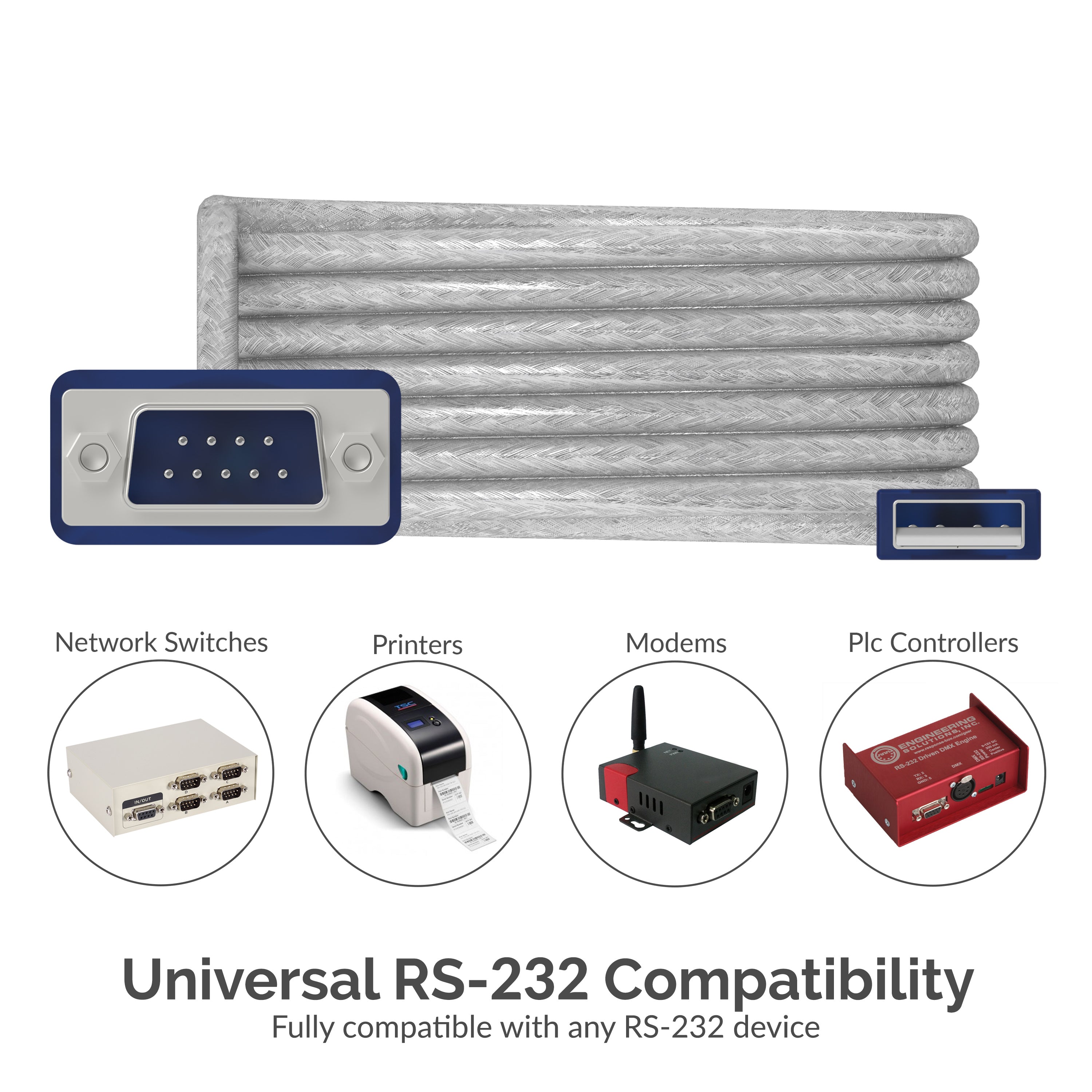 USB 2.0 To Serial DB9 Male (9 Pin) RS232 Cable Adapter