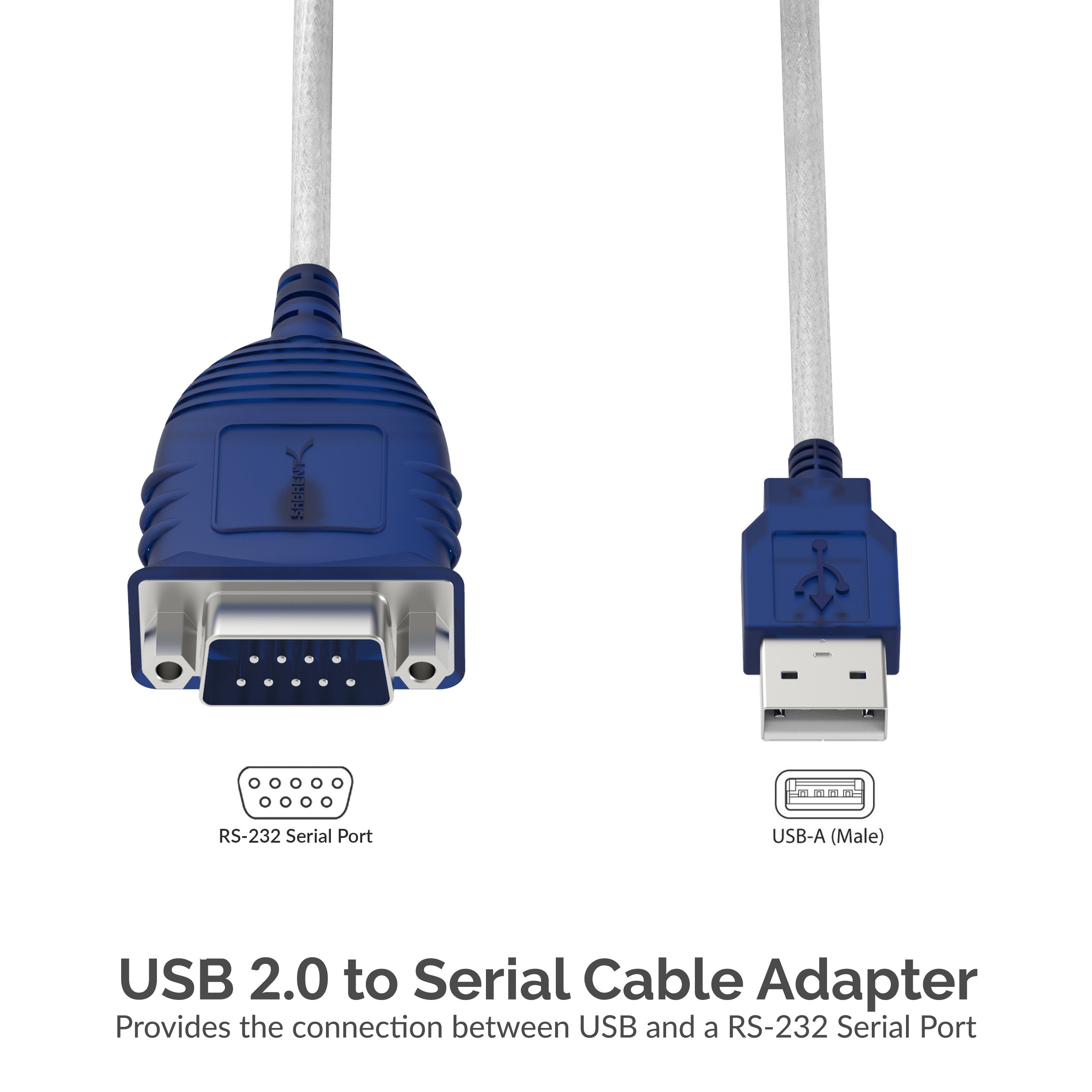 USB 2.0 To Serial DB9 Male (9 Pin) RS232 Cable Adapter