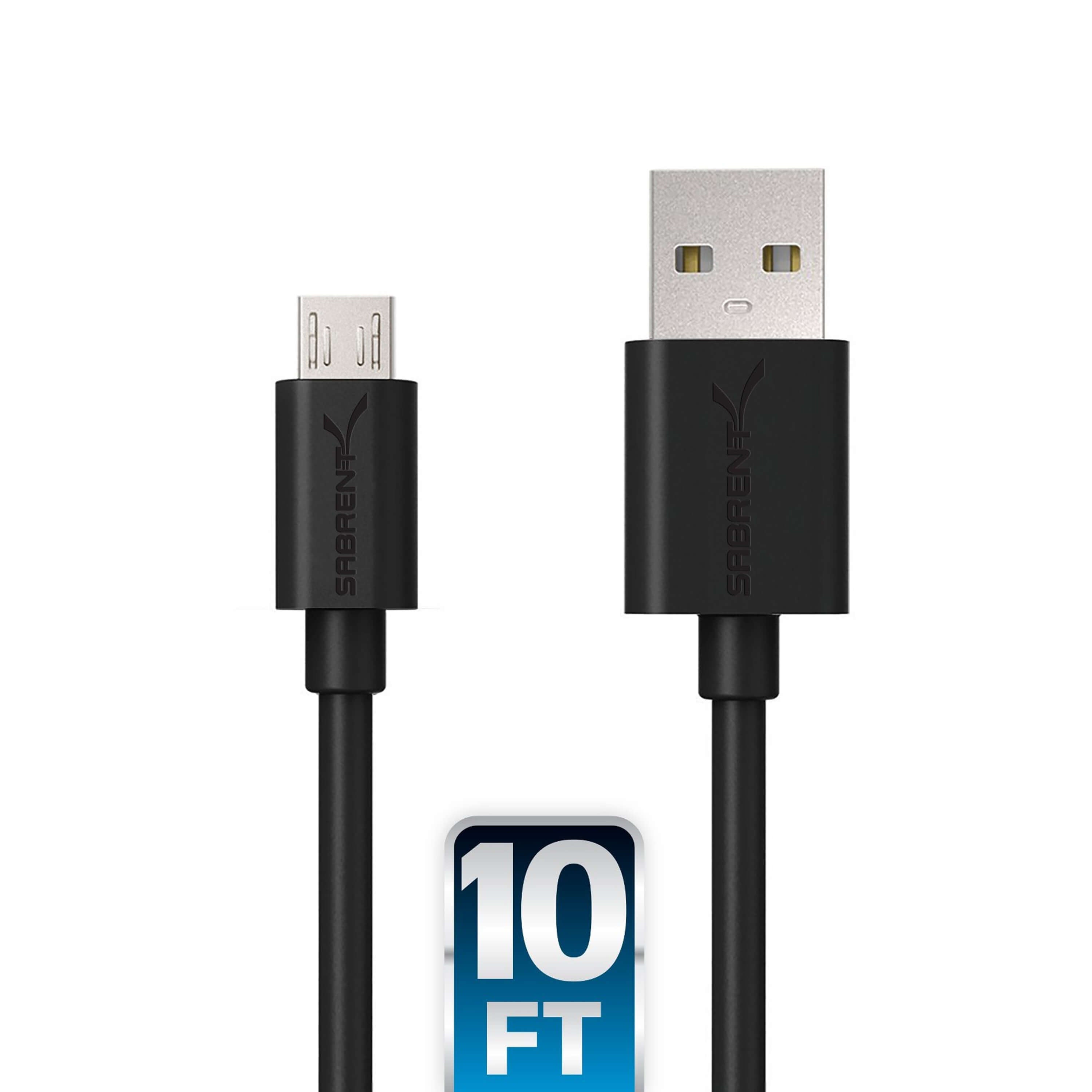 22AWG Premium 10ft Micro USB Cables High Speed USB 2.0 A Male to Micro B Sync and Charge Cables [Black]