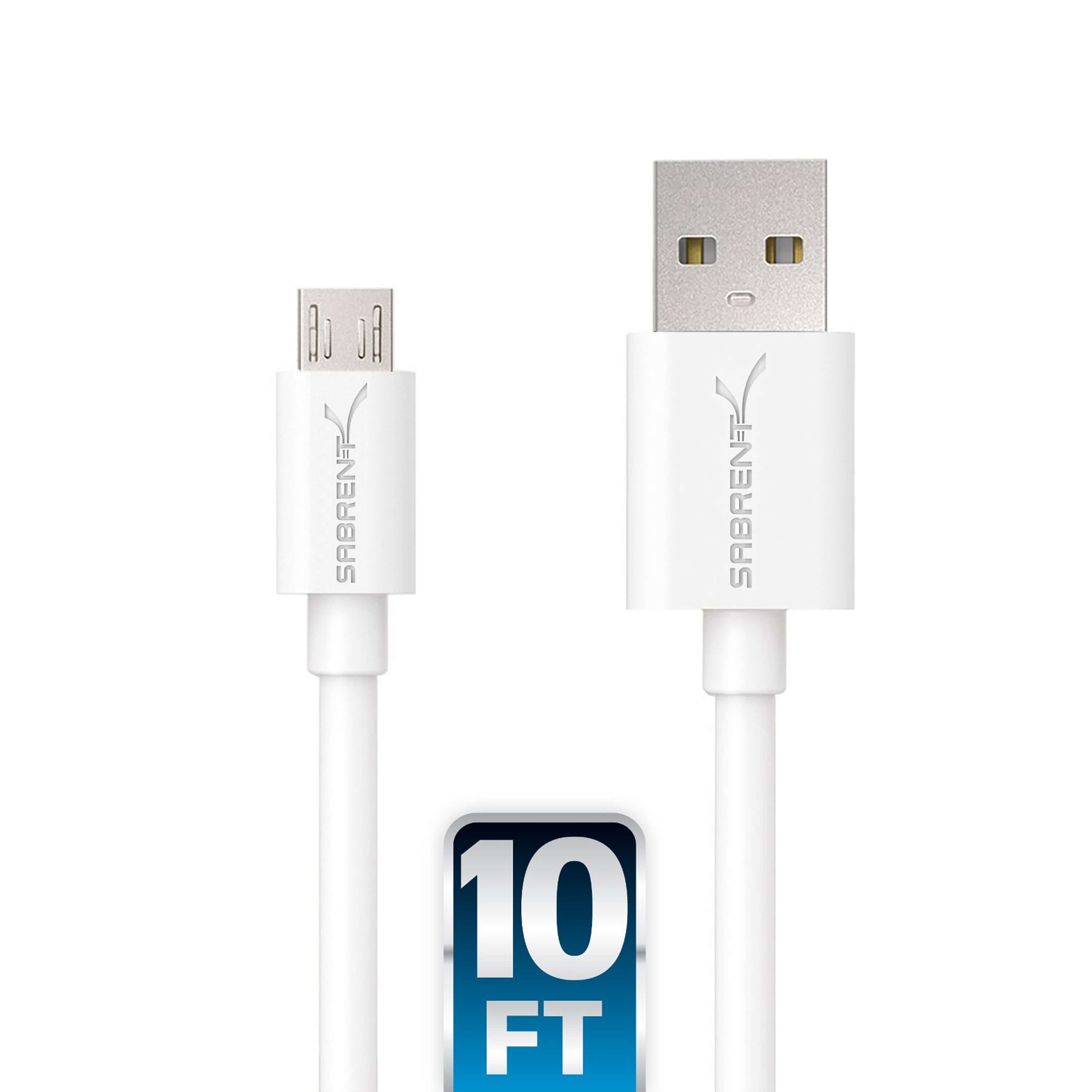 22AWG Premium 10ft Micro USB Cables High Speed USB 2.0 A Male to Micro B Sync and Charge Cables [White]