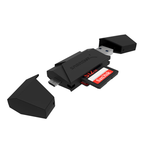 2-Slot Micro USB OTG and USB 3.0 Flash Memory Card Reader - Supports SD , SDHC , SDXC , MMC / MicroSD , T-Flash [Black]