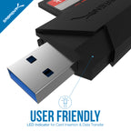 2-Slot Micro USB OTG and USB 3.0 Flash Memory Card Reader - Supports SD , SDHC , SDXC , MMC / MicroSD , T-Flash [Black]