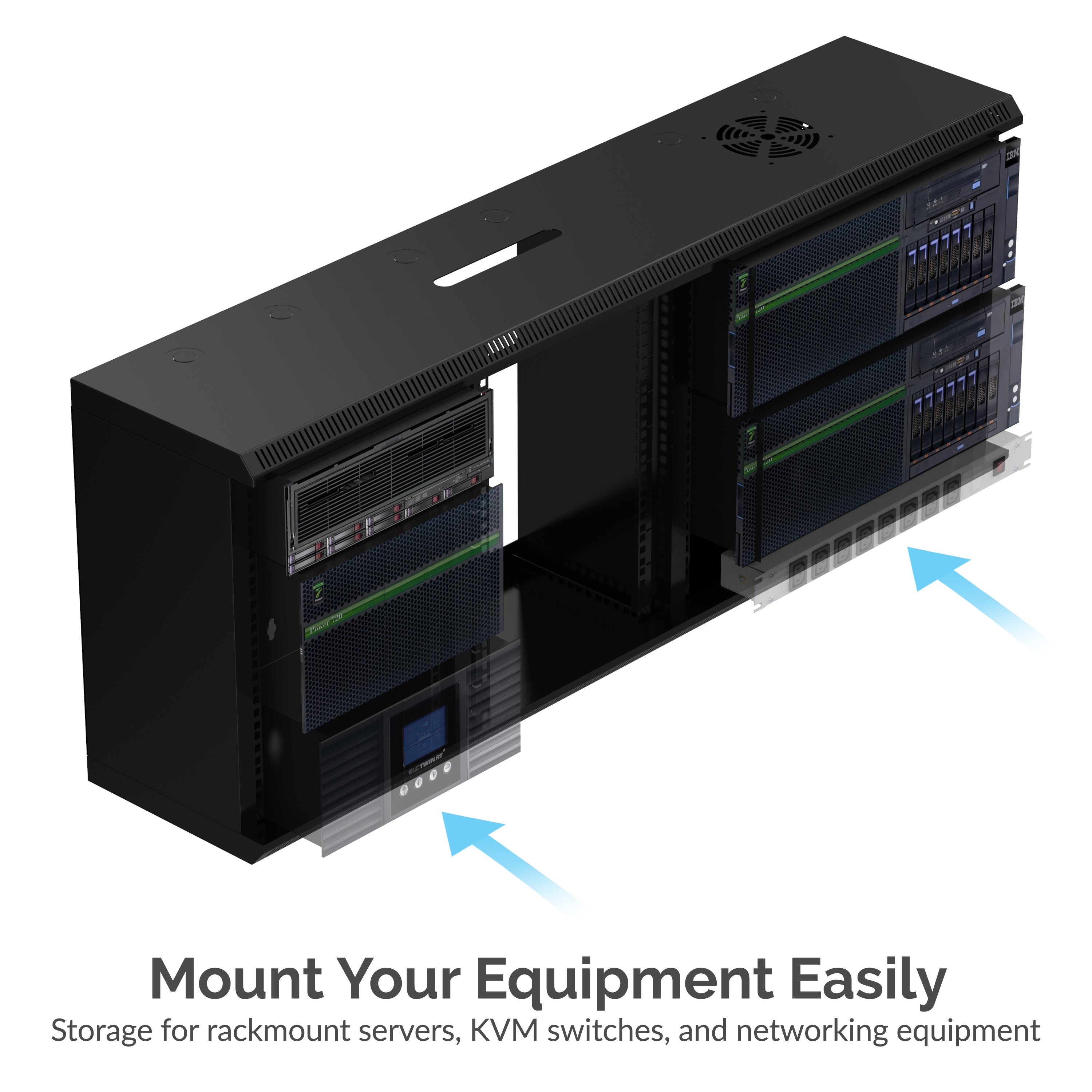 9U IT Wall Mount Rack Enclosure 3 Compartments in 1, 19 Inch Black Server Cabinet