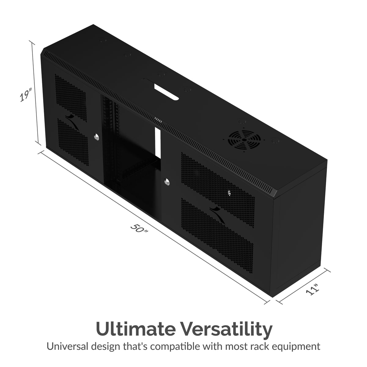 9U IT Wall Mount Rack Enclosure 3 Compartments in 1, 19 Inch Black Server Cabinet