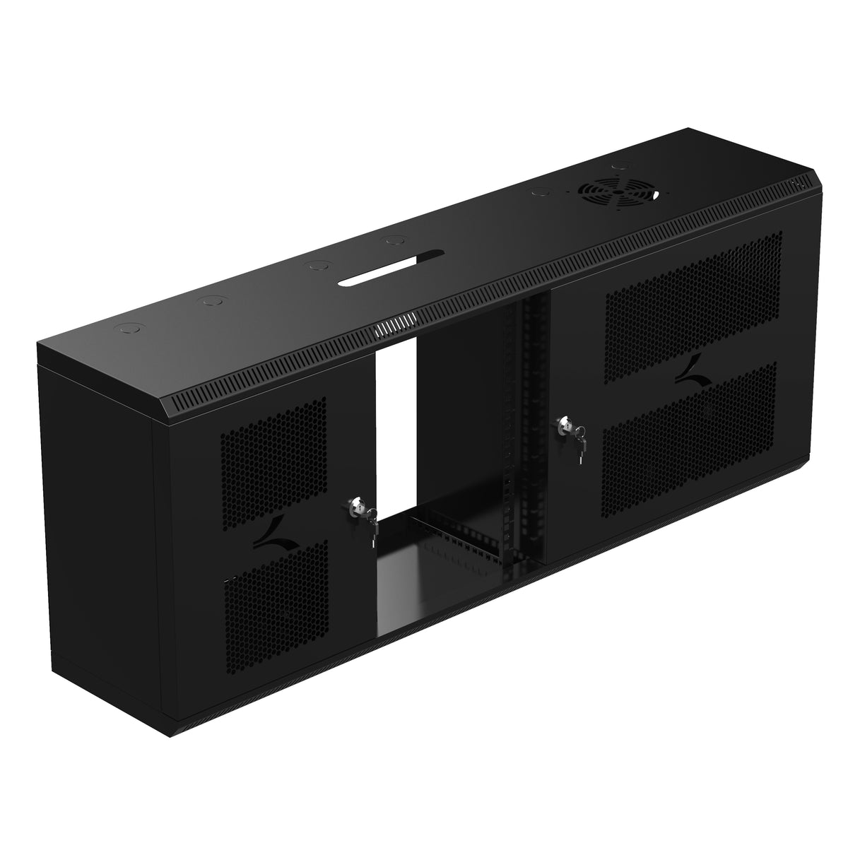 9U IT Wall Mount Rack Enclosure 3 Compartments in 1, 19 Inch Black Server Cabinet